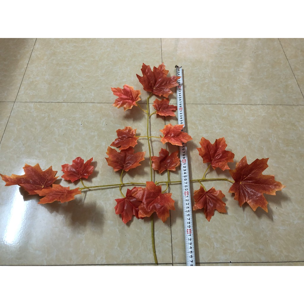 Combo 12 cành lá phong đỏ vải lụa đẹp, lá to 15 lá, lá nhỏ 25 lá