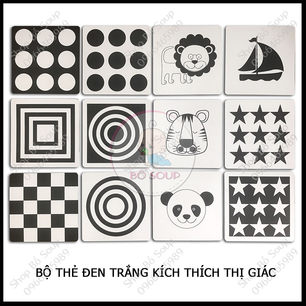 Flashcard cho bé, thẻ học Glenn Doman kích thích thị giác cho trẻ sơ sinh Shop Bố Soup (Thẻ đen trắng)