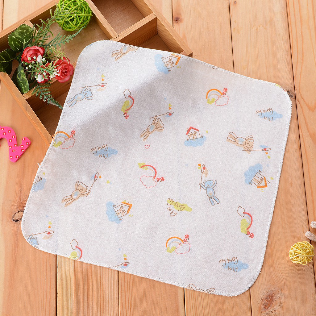 Khăn Vuông Từ Cotton Lau Miệng Cho Bé Kiểu Dáng Dễ Thương Màu Sắc Ngẫu Nhiên