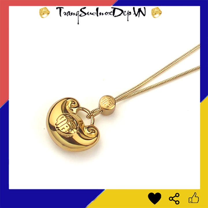 Dây chuyền nữ titan kiểu ổ khóa trường thọ chạm chữ phước màu vàng siêu đẹp, bền màu, may mắn