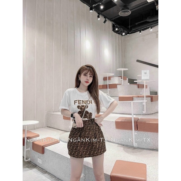 [Shop bigsize nữ 50kg đến 90kg] Set áo thun GẤU mix chân váy chữ A năng động trẻ trung