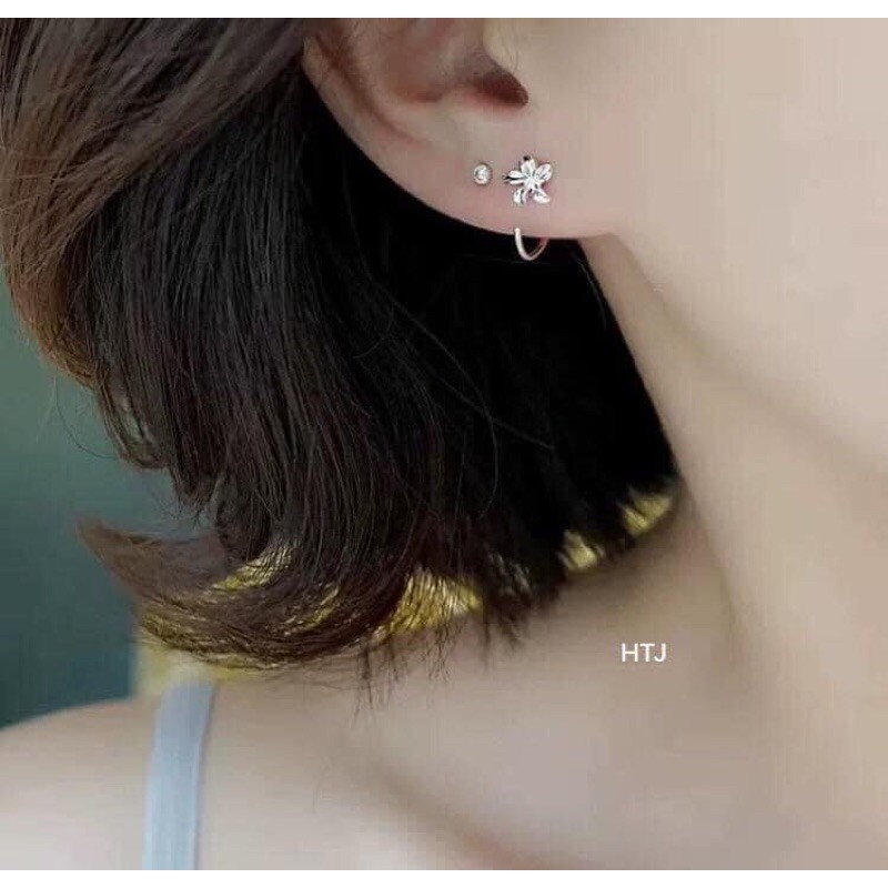 BÔNG TAI HOA DẠNG MÓC BẠC TA ĐEO XINH LẮM NHA