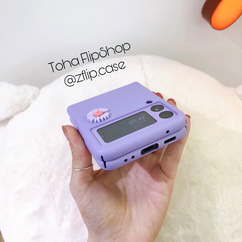 [HÀNG MỚI] Ốp Samsung Z Flip 3 / Z Flip 4 Nơ hoa tím + bộ dán màn hình và bản lề cực xinh / Z Flip3 / ZFlip3 / Z Flip4