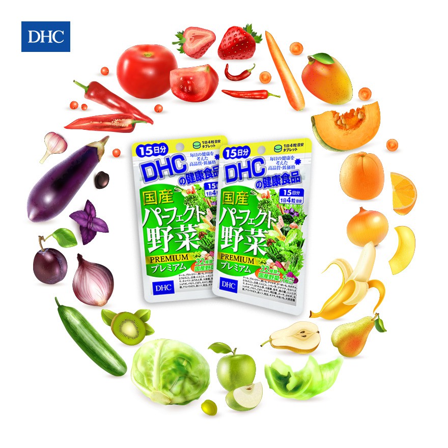 Thực Phẩm Bảo Vệ Sức Khỏe DHC Perfect Vegetable Premium Japanese Harvest Bổ Sung Chất Xơ 60v 34.2g