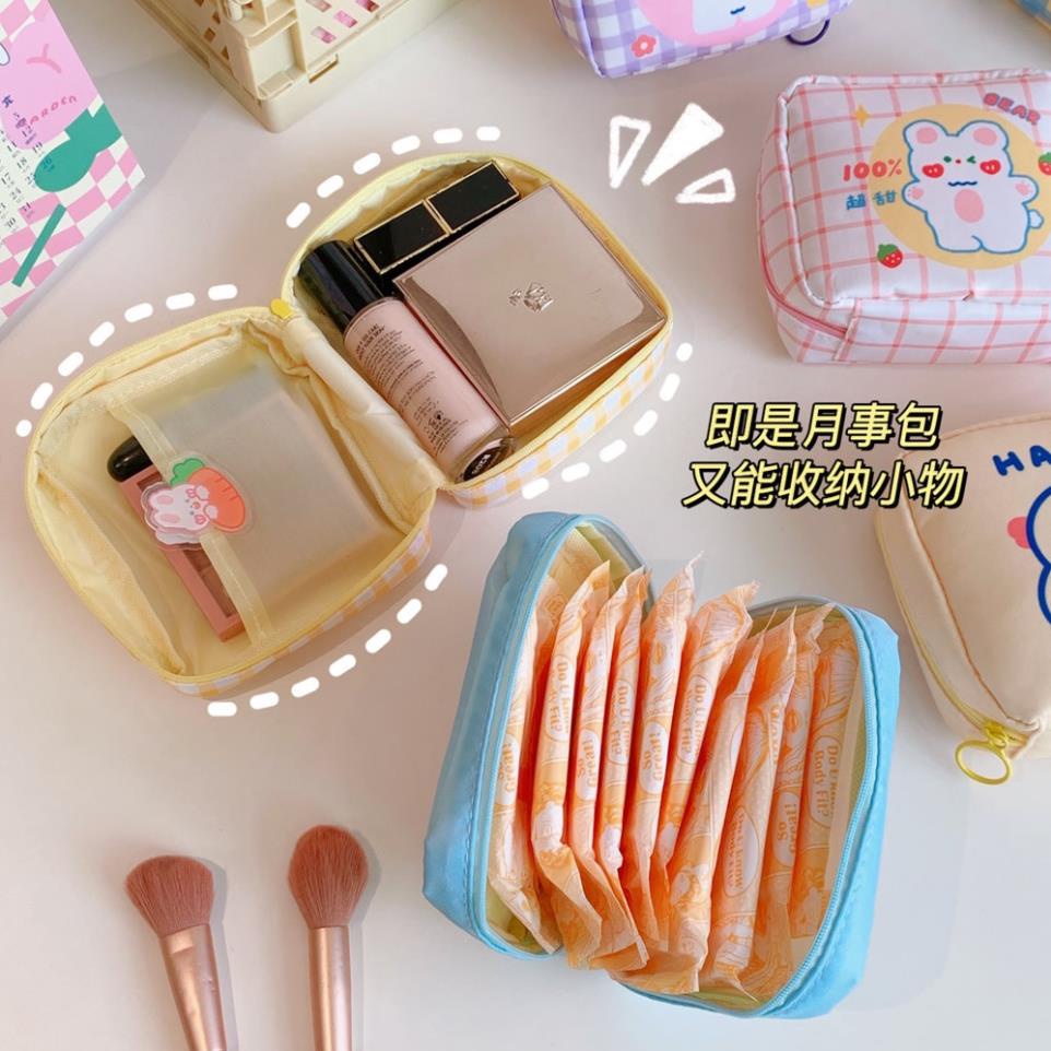 Túi Đựng Băng Vệ Sinh Đồ Trang Điểm Họa Tiết Hoạt Hình Kute Phong Cách Hàn Quốc