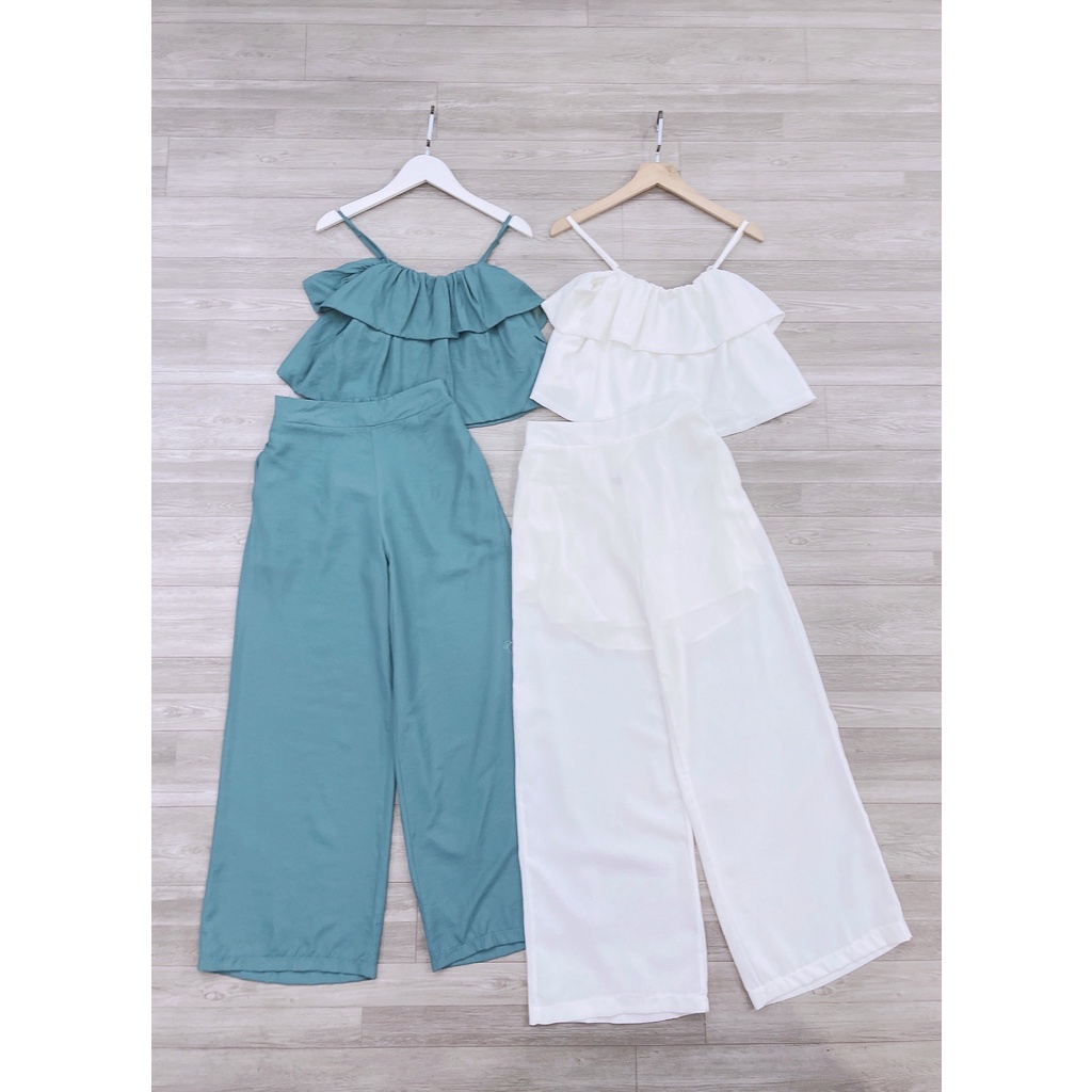 Set 2s hai tầng quần suông bộ áo hai dây mix quần lanh suông mát mẻ -MINXY SHOP