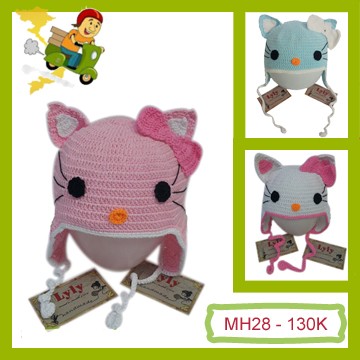 Mũ len móc hình mèo Kitty