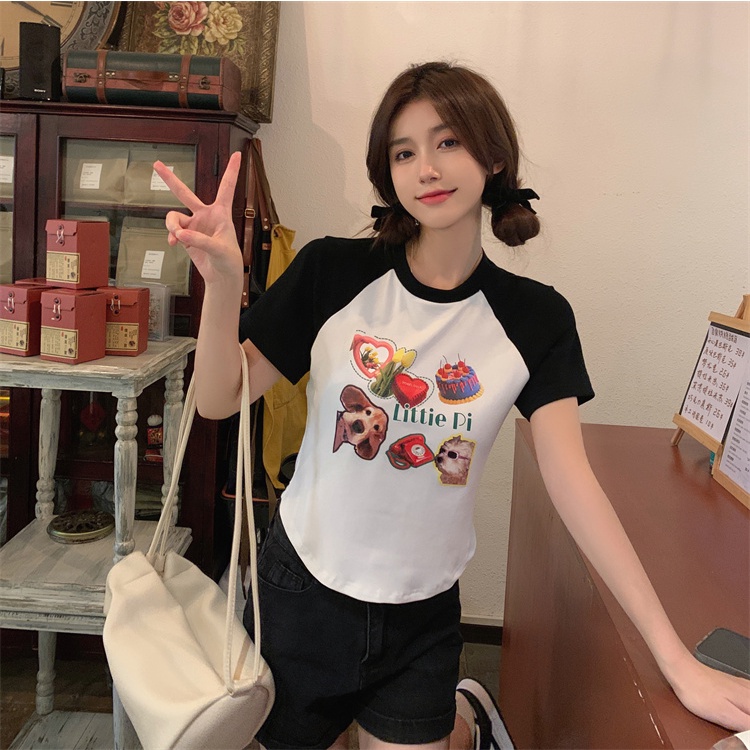 Áo Thun Tay Ngắn In Họa Tiết Màu Sắc Tương Phản Thời Trang Mùa Hè 2022 Cho Nữ