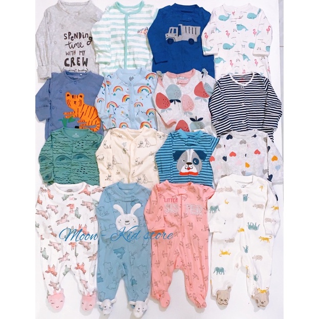 Sleepsuit vải cotton, bodysuit dài tay liền thân xuất dư các hãng cho bé trai và bé gái