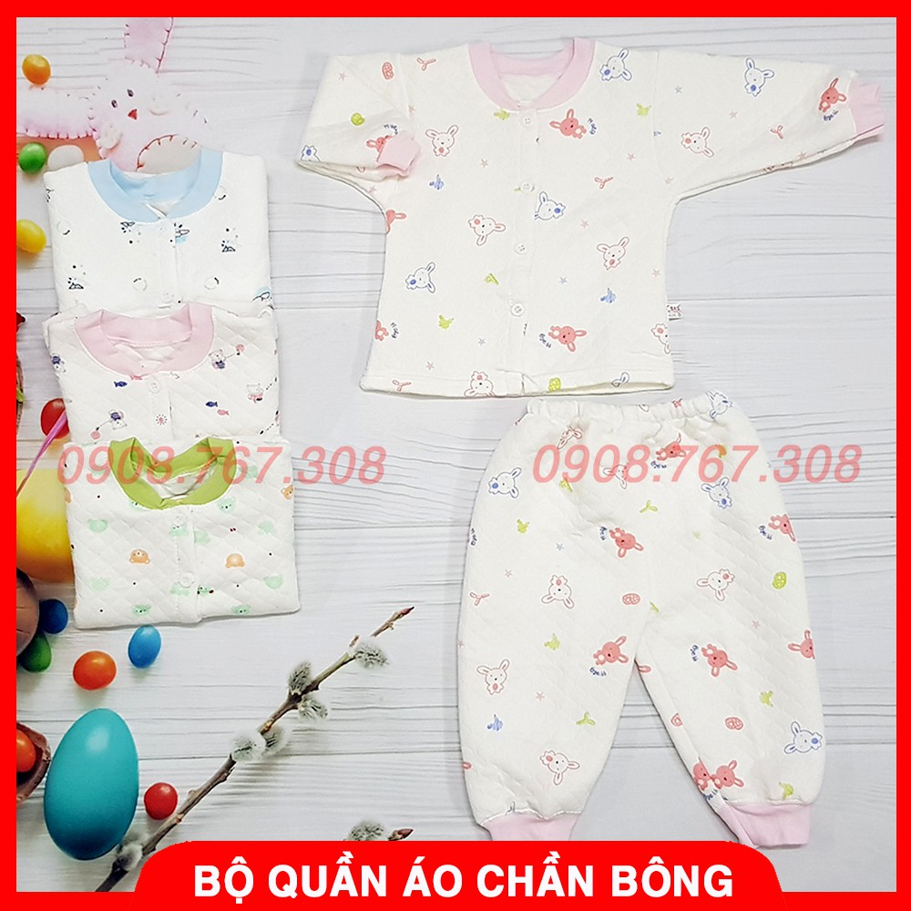 [ĐỒ ĐÔNG] Bộ Quần Áo Bông Sơ Sinh, Quần Áo Chần Bông Cho Bé Từ Sơ Sinh Đến 7.5kg (1 bộ)