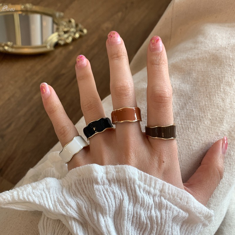 Nhẫn hở tráng men phong cách Vintage đơn giản Hàn Quốc