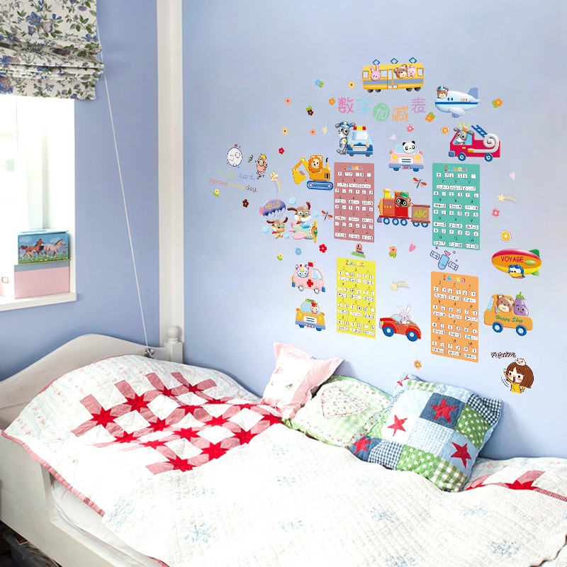 Decal dán tường - Giấy dán tường - Phương tiện giao thông &amp; Bảng tính cho bé - kiddecals