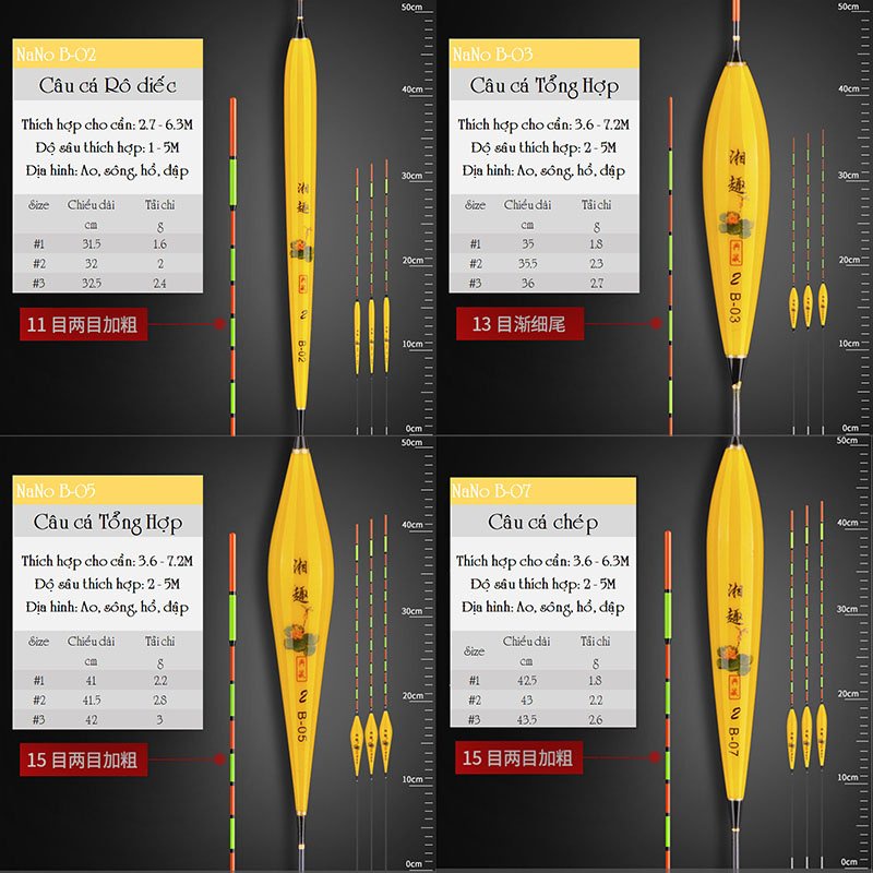 Bộ 12 phao câu đài nano màu vàng - Hộp phao câu đài