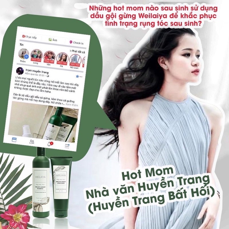 Cặp Dầu Gội + Xả Gừng Xanh Hà Thủ Ô WEILAIYA, Ngăn Rụng Tóc, Kích Mọc Tóc 400ml