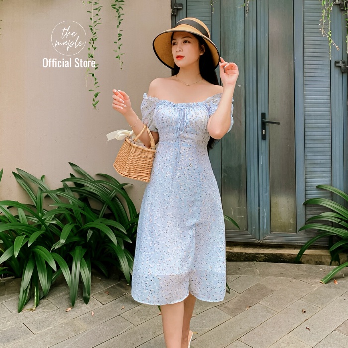 Đầm middi voan dáng suông THE MAPLE bi xanh M