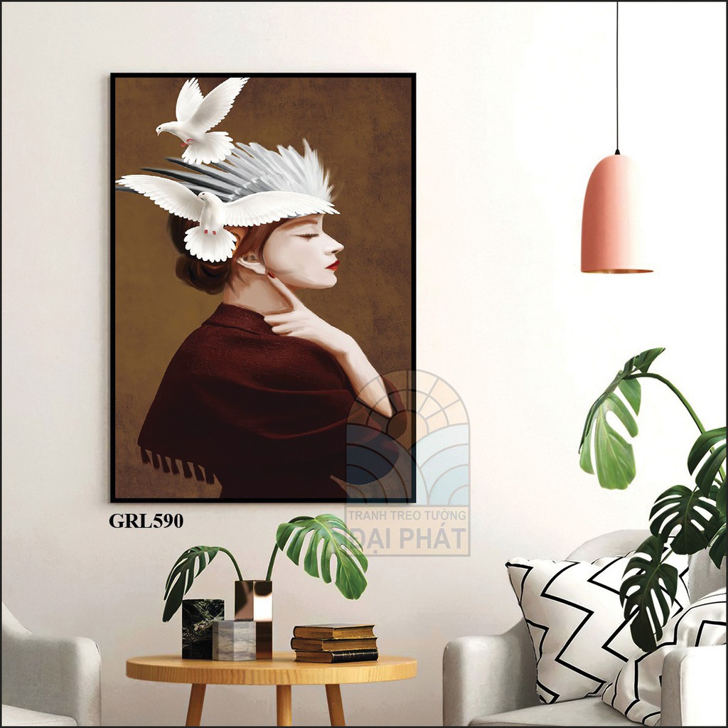 Tranh đơn treo tường trang trí spa cô gái và cánh hoa