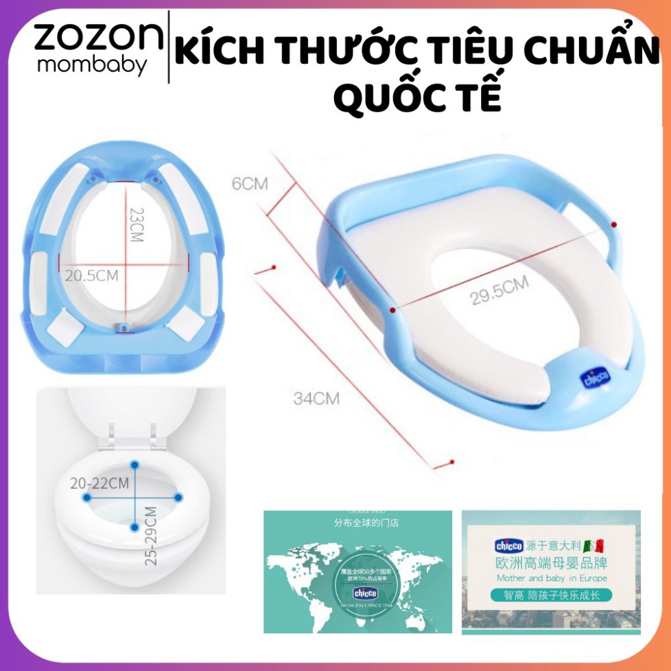 Thu nhỏ bồn cầu Chicco chống lạnh mông cho bé tự đi vệ sinh độc lập từ 1-5 tuổi, bệ lót toilet có tay nắm "