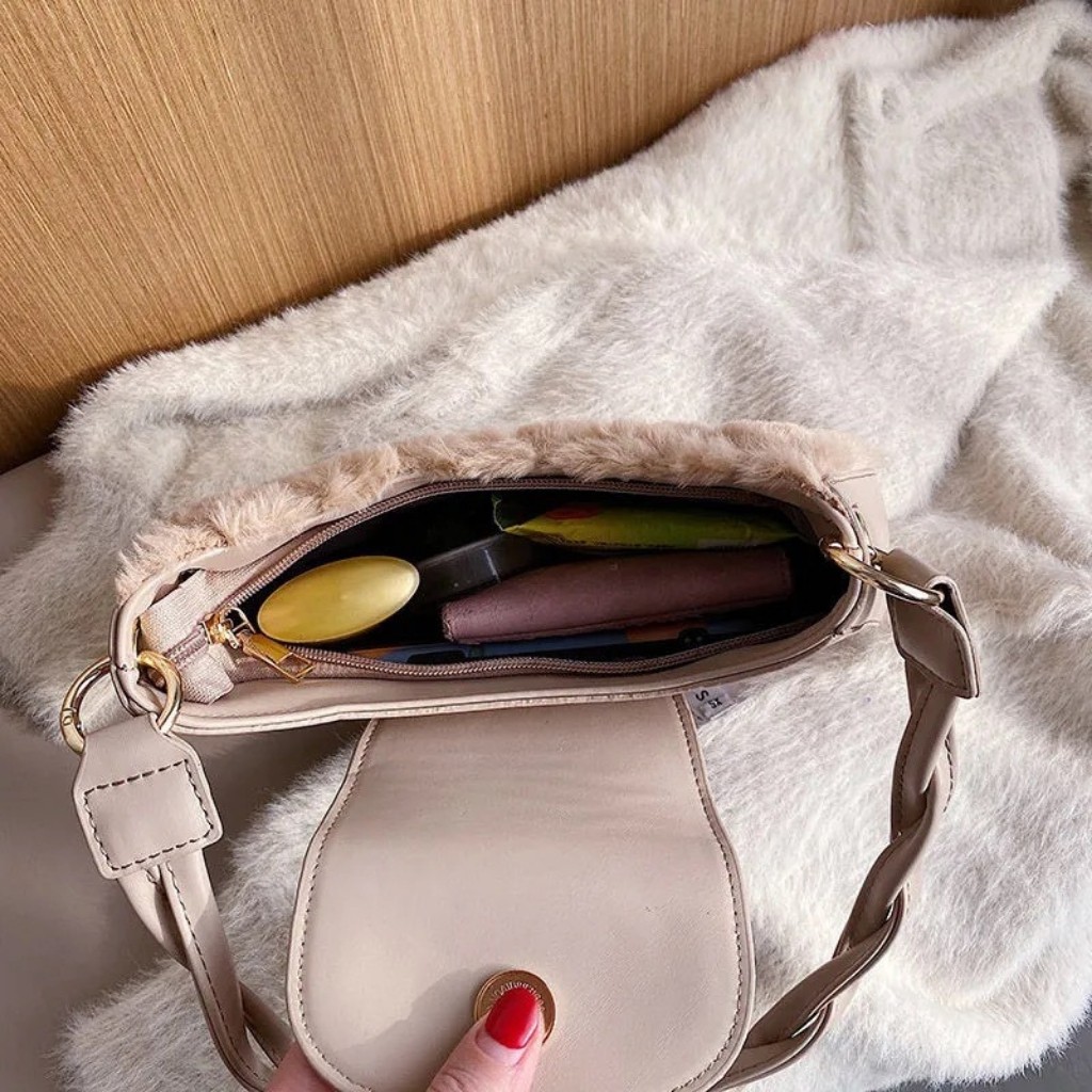 Túi Kẹp Nách Nữ Cao Cấp Chất Da Đẹp Lót Lông Có 2 Dây Đeo Chéo Và Đeo Vai Size 25