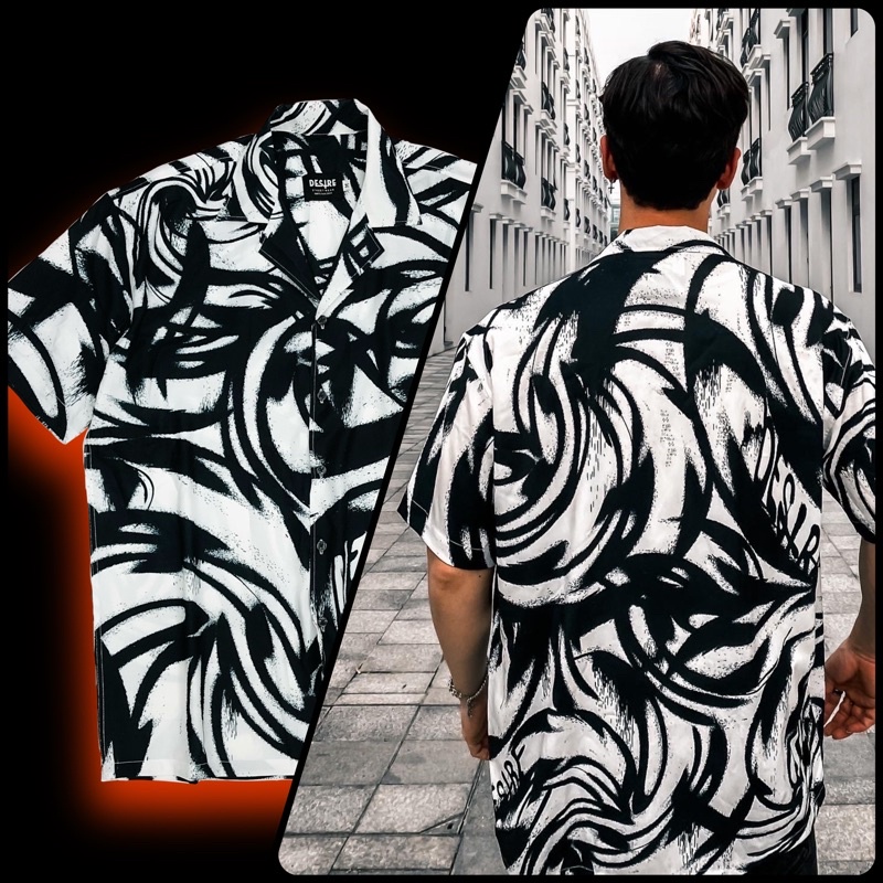 Áo sơmi cuban shirt , phom dáng oversize phù hợp cho cả nam và nữ với họa tiết trắng đen cực chất .