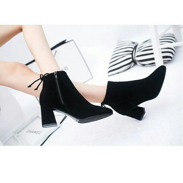 Boot nữ da lộn dây buộc sau - MÀU ĐEN | BigBuy360 - bigbuy360.vn