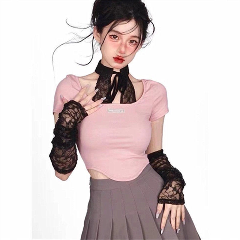 COZOK Áo Thun Ngắn Tay Thắt Nơ Eo Xinh Xắn Cho Nữ