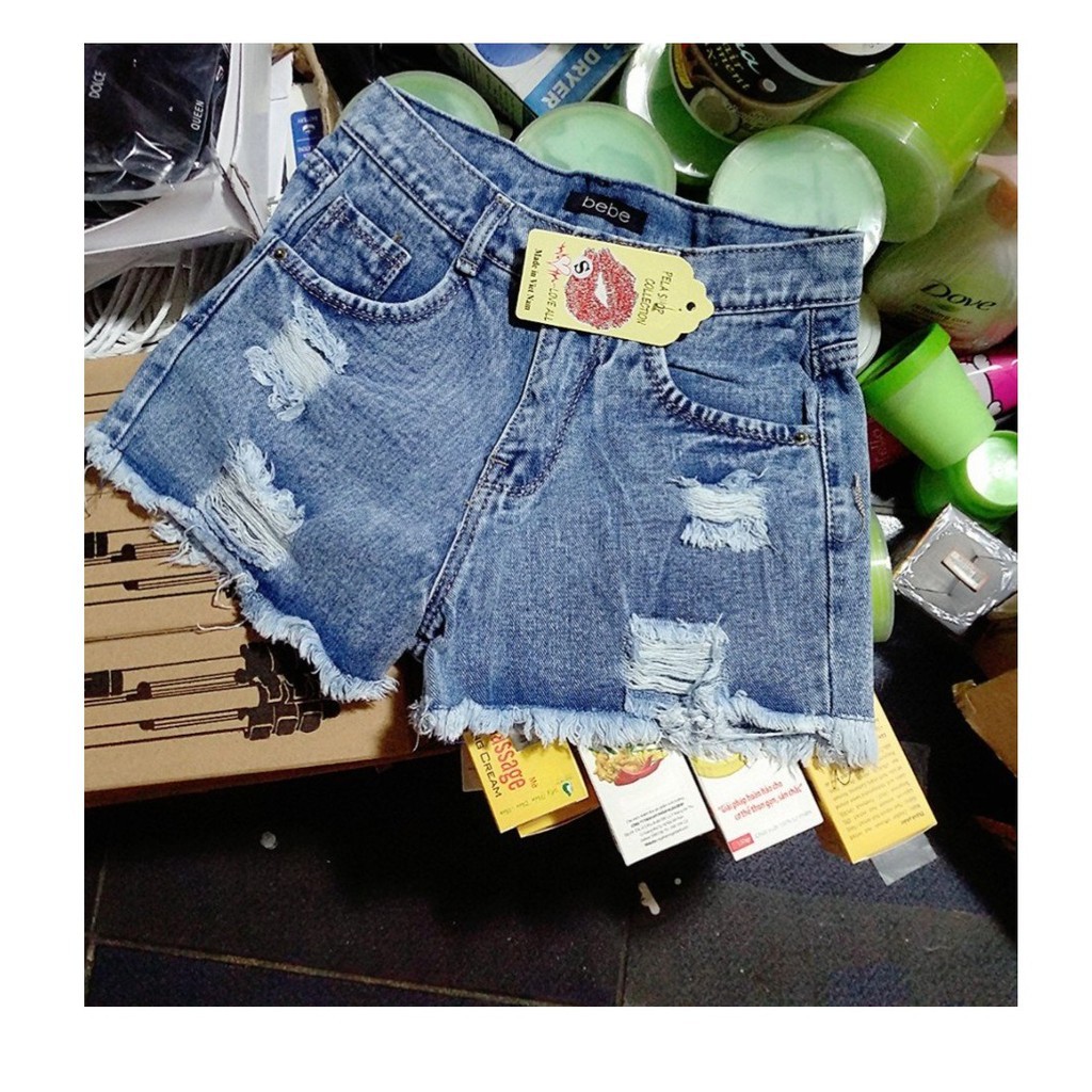 quẩn SHORT jean nữ RÁCH 4 XANH NHẠT ( hình chụp thật ) 2352j