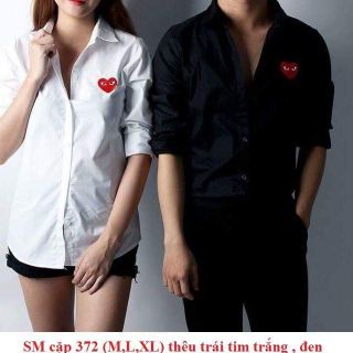 (Bao chất) ÁO SƠMI CẶP THÊU TRÁI TIM 372