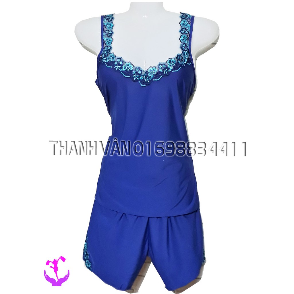 Đồ pijama vải phi bóng 2 dây phối ren giá tốt -2938