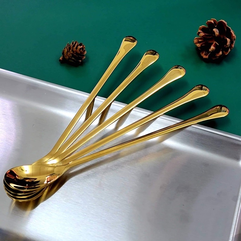 5 Thìa Đá Bầu Vàng - Inox 304 Mạ Titanium Vàng -   Cocktail Đá Chanh Sinh Tố Trà Đào..