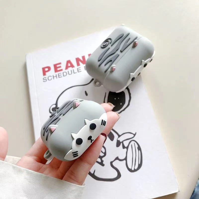 ✔️Case Vỏ Bọc Airpod 2 Đựng Tai Nghe Airpods 1 2 Pro Totoro nằm Chất Liệu Silicon Cao Cấp Cực Xinh (mèo xám)