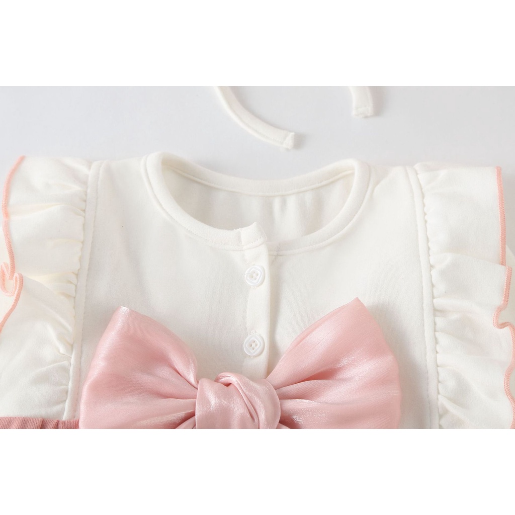 Set trang phục BCBL 2 món gồm áo liền quần tay dài và mũ trùm đầu cho bé gái