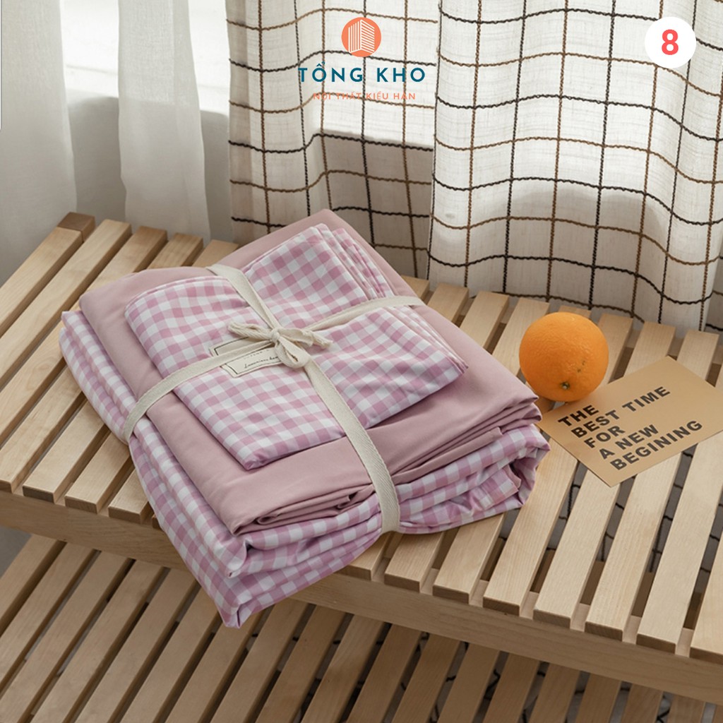 Chăn ga gối cotton Tici họa tiết kẻ decor phòng ngủ phong cách Hàn Quốc - Hàng nhập khẩu cao cấp (Không kèm ruột)