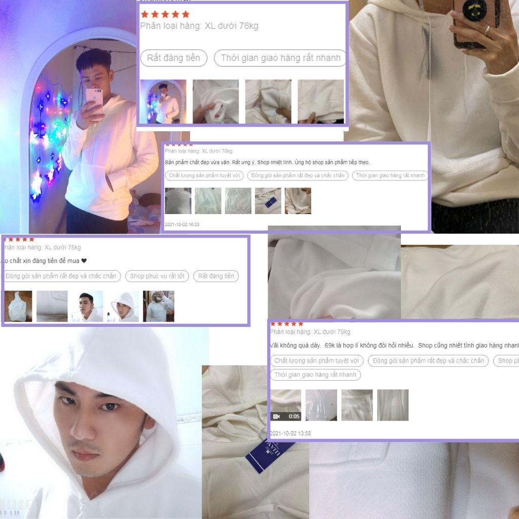 Áo Hoodie nam nữ trắng đen trơn vãi nỉ bông cao cấp unisex dáng rộng đẹp không quá dày THE-QUALITY HD101 | BigBuy360 - bigbuy360.vn