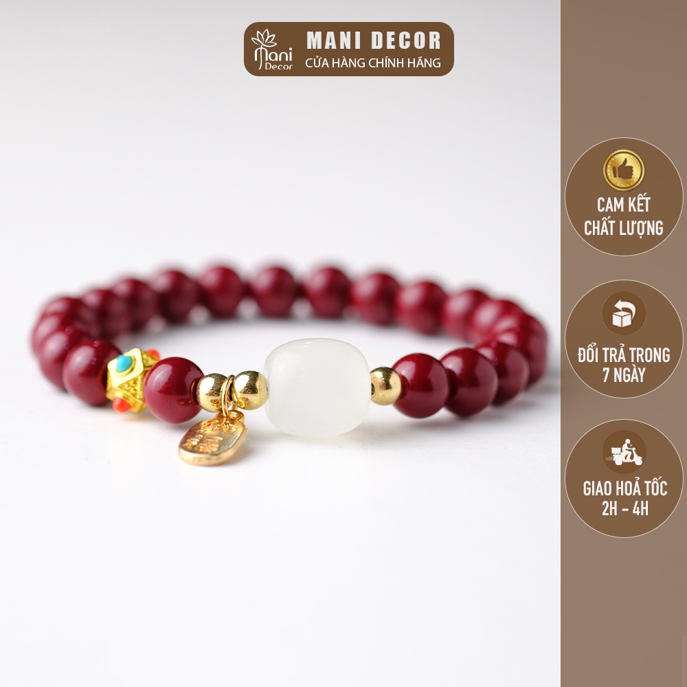 Vòng tay phong thuỷ đá thạch anh đỏ mix ngọc bích trắng, chiêu nạp tài lộc, may mắn - Mani Decor