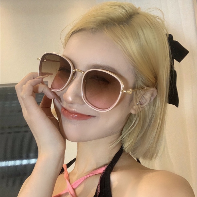 (YUZHU) Kính Mát Gọng Tròn Oversized Màu Gradient Phong Cách INS Retro Thời Trang Cho Nữ