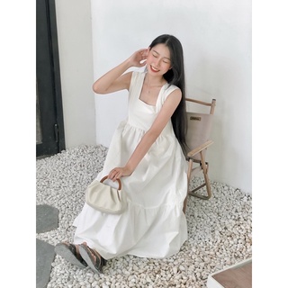 Đầm cộc tay xếp li ngực phong cách Hàn Quốc - hai màu trắng đen