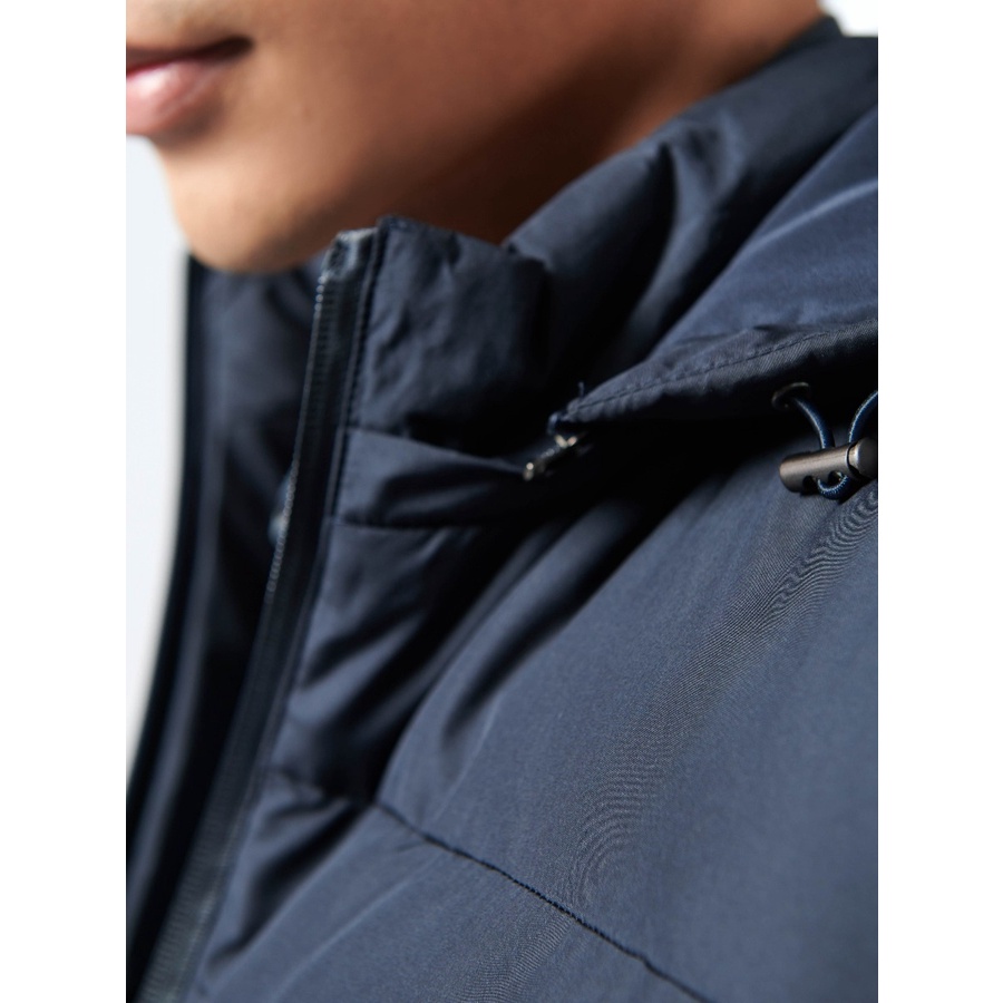 Áo Khoác Phao Nam Owen JK220726 Jacket Dáng Suông Có Mũ Bo Tay và Gấu Trẻ Trung Màu Navy Trơn Vải Polyester Cao Cấp