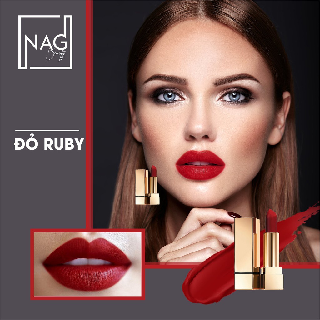 Son lì NAG Lipstick hai màu đỏ cam, đỏ ruby sang trọng cho đôi môi mềm, quyến rũ - N.A.G Beauty