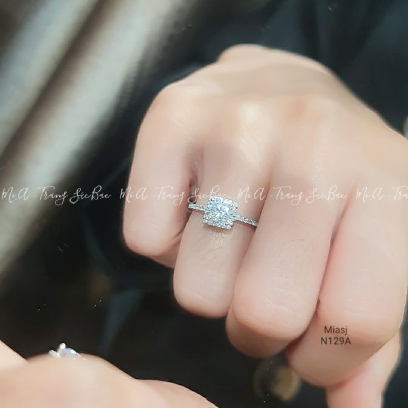 Nhẫn nữ Bạc Ý S925 hột đá vuông cao cấp miễn phí xi Kim N129A| Mi.A Trang sức bạc MiASJ