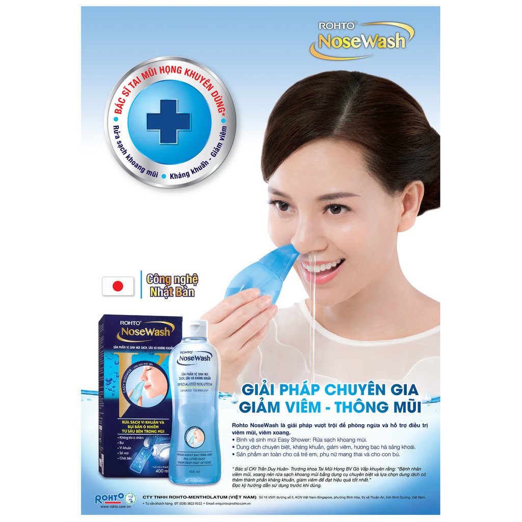 Bộ tiện dụng vệ sinh mũi Rohto NoseWash miniset (1 bình vệ sinh mũi Easy Shower và 1 bình dung dịch 150ml)