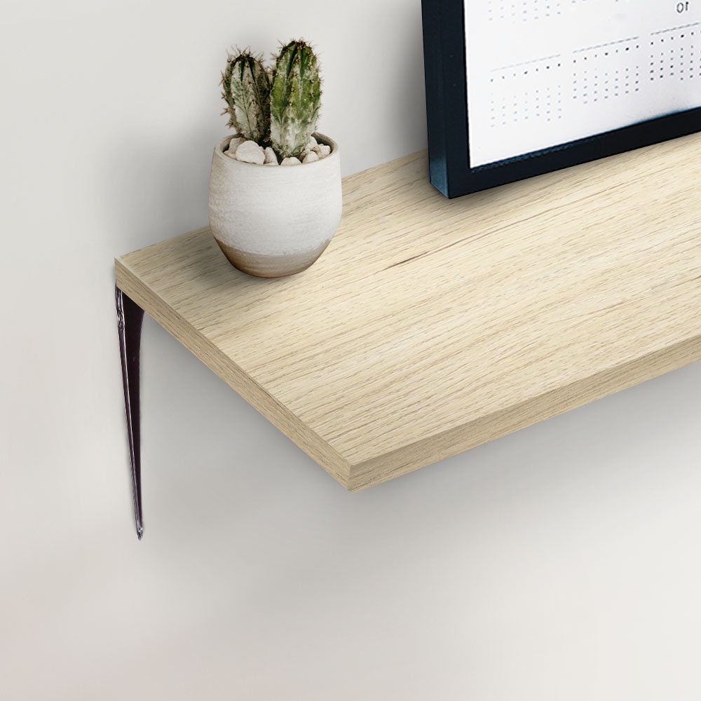 HomeBase STACKO Bộ Kệ gỗ trang trí treo tường kèm 2 giá đỡ kệ W30xD60xH1.6cm kệ màu gỗ sồi + giá đỡ nâu