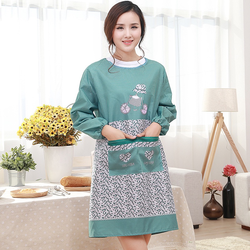 Tạp dề tay dài chống thấm nước họa tiết dễ thương phong cách Hàn Quốc kích thước 90*100cm