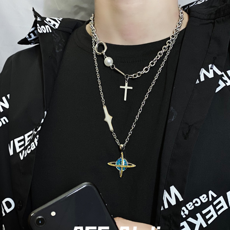 Dây Chuyền Mặt Hình Hành Tinh Đính Đá Độc Đáo Phong Cách Hip-Hop