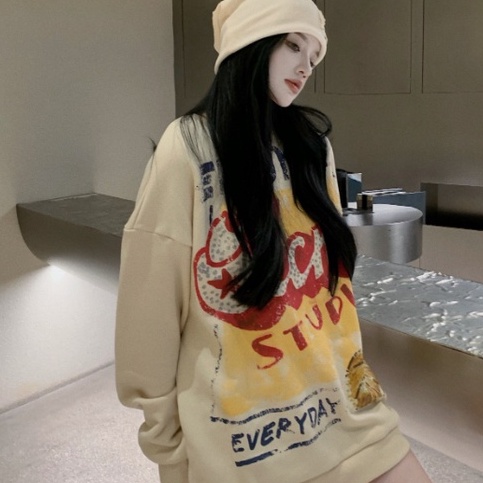 Áo Sweater Cổ Tròn Dáng Rộng In Họa Tiết Graffiti Phong Cách Hàn Quốc | WebRaoVat - webraovat.net.vn