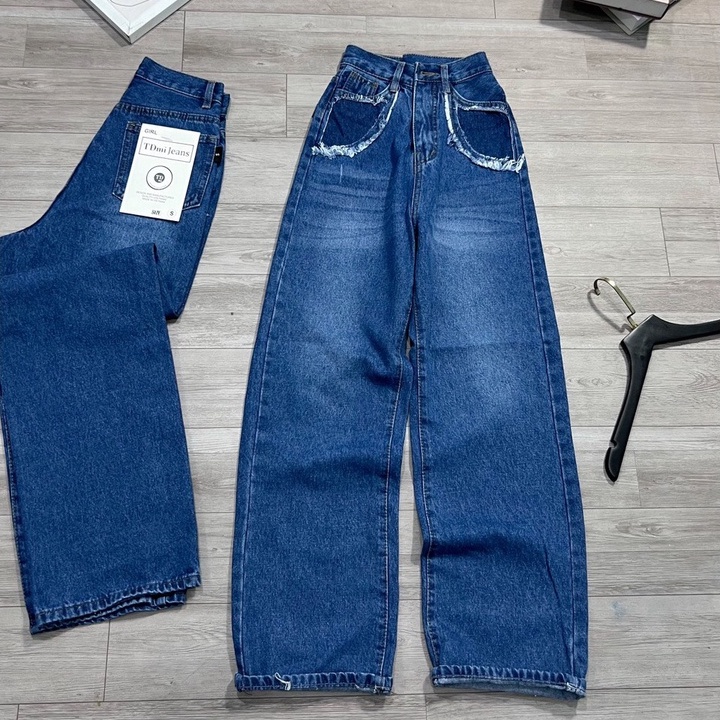 Quần Jeans Nữ Ống Rộng Phối Túi Màu Cá Tính Phong Cách Hàn Quốc - 307