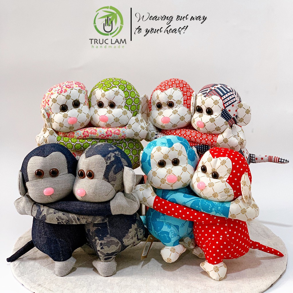 Đồ Chơi Cho Bé Thú Nhồi Bông Đôi Khỉ Ôm Nhau Bông Gòn Cao Cấp - Trúc Lâm Handmade