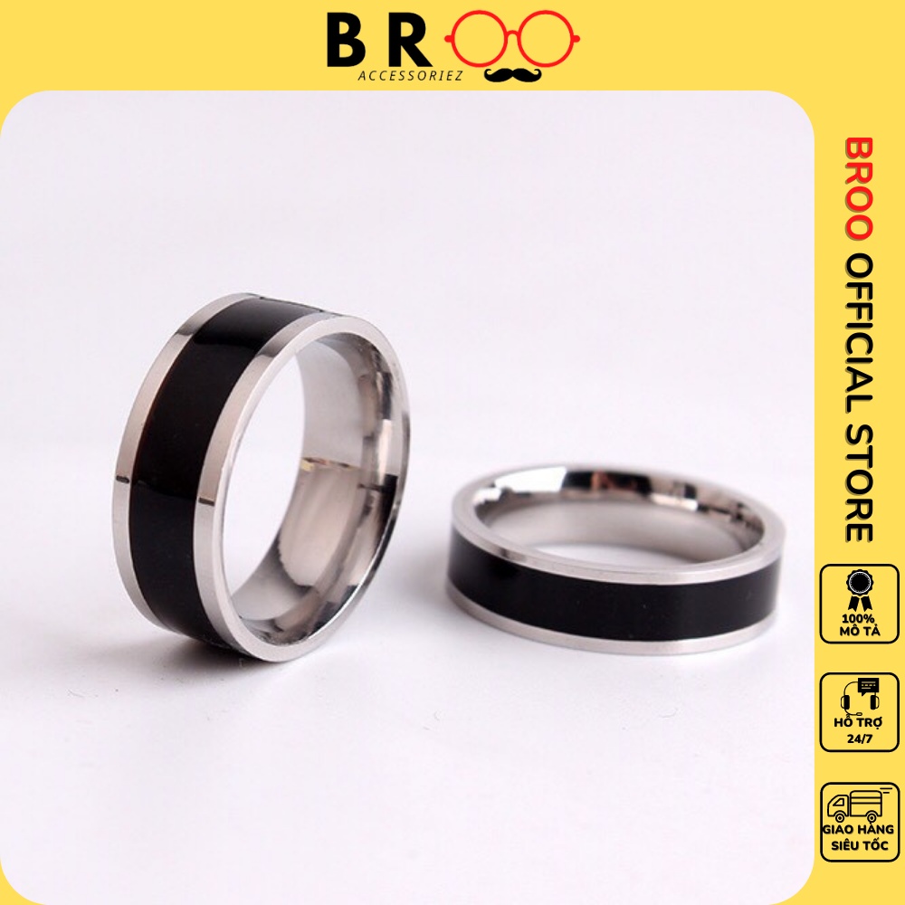 Nhẫn titan nam nữ BROO màu bạc mix dòng kẻ đen, nhẫn unisex Sơn Tùng MTP Black Line Ring