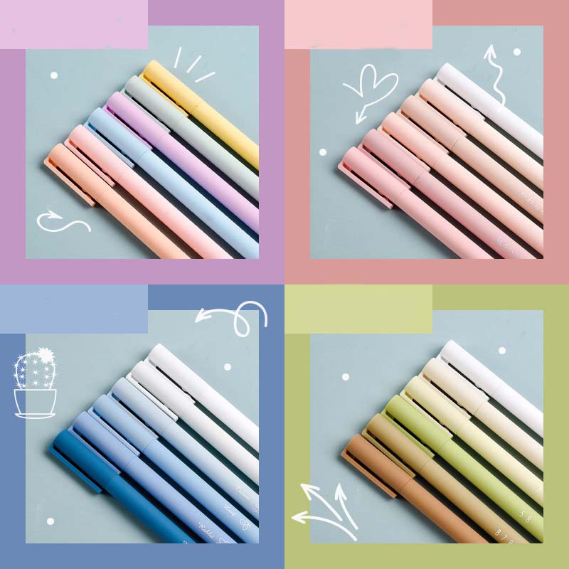 Combo 6 bút gel màu pastel dễ thương (cute) tím, hồng, xanh dương, xanh lá dễ thương mực đen quà tặng sinh nhật bạn gái