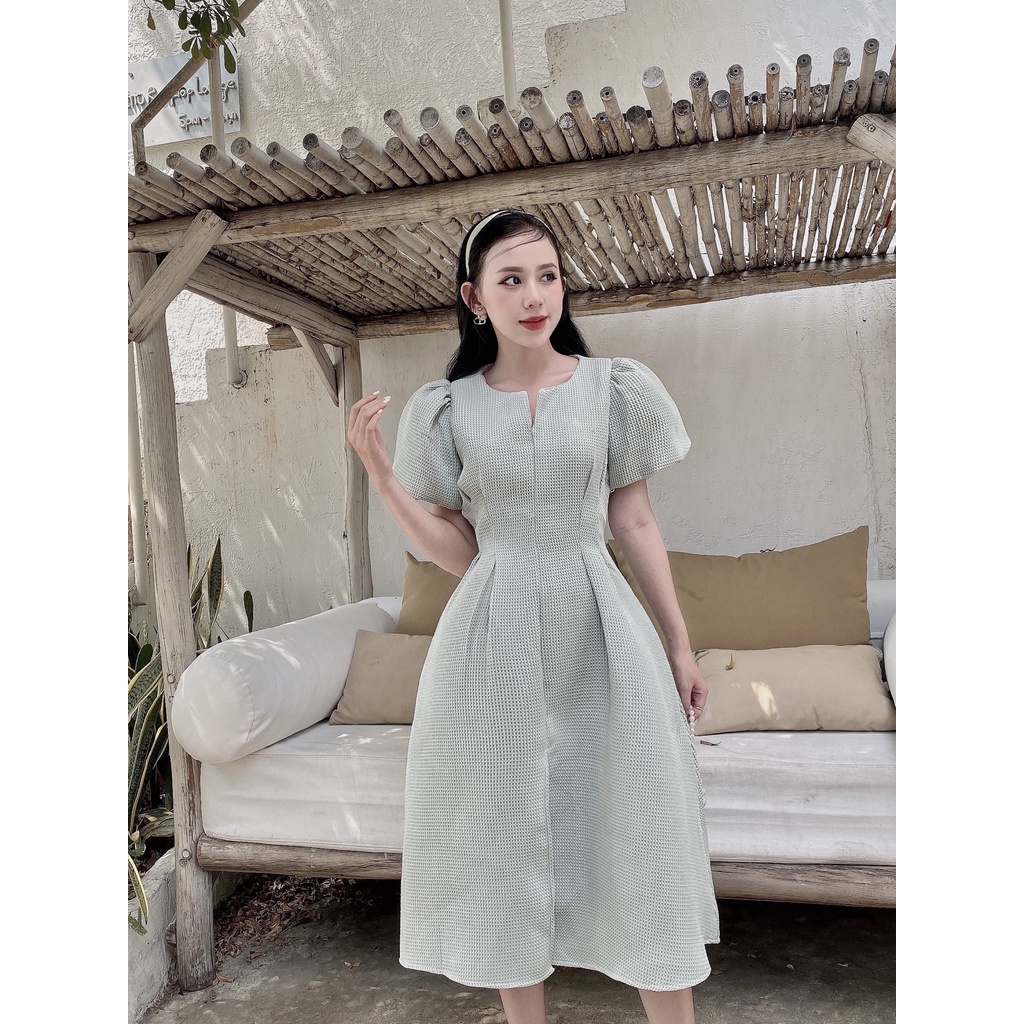 Đầm dự tiệc xòe bồng cổ xẻ sang trọng Miena Dress [KÈM ẢNH THẬT]