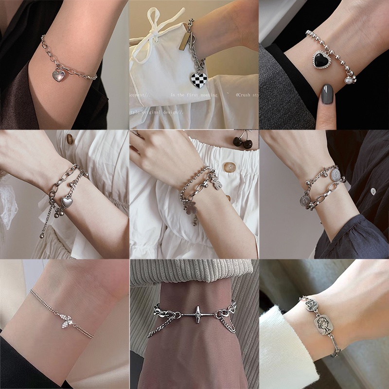 Vòng Tay Bạc Đính Đá Pha Lê Hình Trái Tim/Bướm Kiểu Cổ Điển Cho Nữ